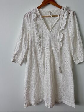 Anthropologie white lace long sleeve sundress